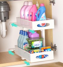 Under Sink Organizer, 1 Pack 2 Tier Metal Slide Out Pull Out Cabinet Organize...