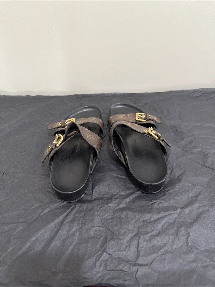 Sandalias Louis Vuitton Bom Dia Mula Planas Marrón Monograma Hebilla Talla 38.5 EE. UU. 8.5 Foto 3 de 4