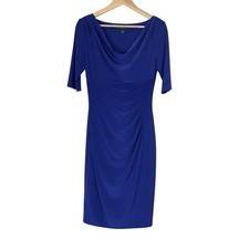 Lauren Ralph Lauren Cowl Neck Ruched Sheath Cobalt Blue Dress Women's Size 6