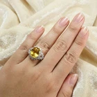 Gleaming Vivid Yellow Sapphire Oval 8.80Ct 925 Sterling Silver White Gold Rings