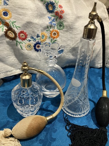 2 x Stuart Kristall geschliffenes Glas Parfüm Zerstäuber Flaschen plus 1 andere - Bild 2 von 10