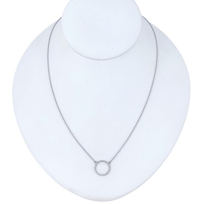 Cubic Zirconia Circle Pendant Necklace | IBB Vintage Sterling Silver 925 18 