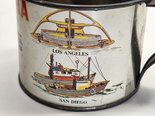 "Recuerdo de taza de hojalata vintage de 3,5"" de California de los años 50/RARO" - Imagen 6 de 13
