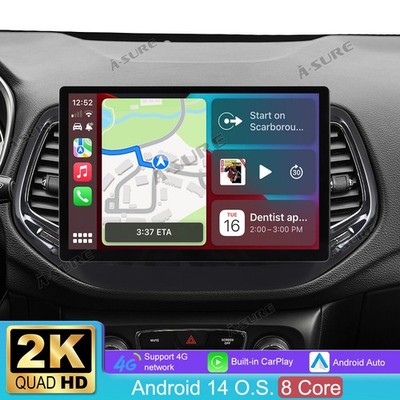 13.1'' 2K Radio 4+32GB Android14 Autoradio GPS WiFi BT Für Jeep Compass 2017-2020