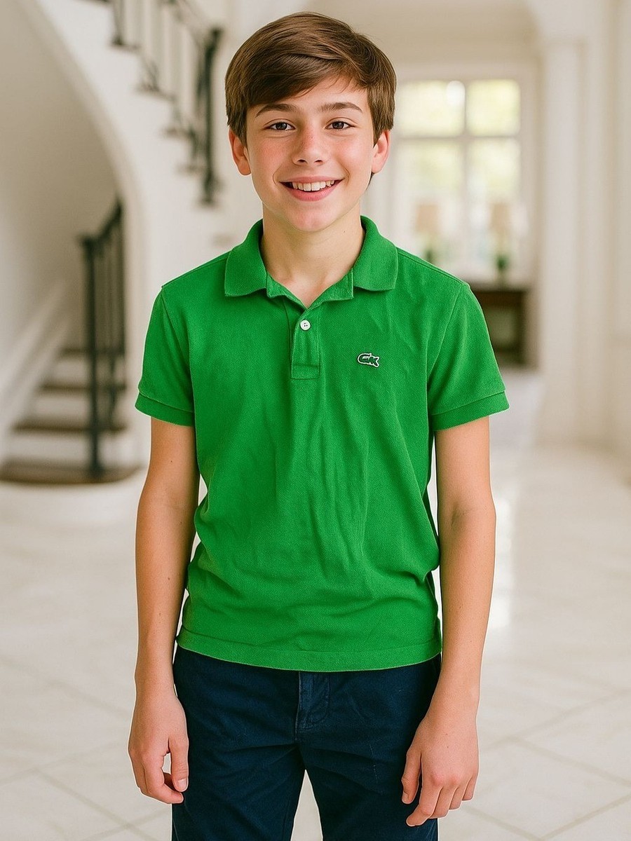 Lacoste 16 Polo Shirt Youth Kids Green Classic Short Sleeve Pique