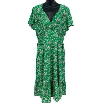 Max Studio Women Dress Size XL Extra Large Green Floral Midi Shift Fit Flare New