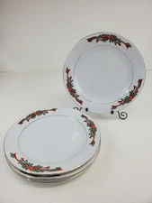 Tienshan Pointsettia and Ribbons Set of 4 Dinner Plates