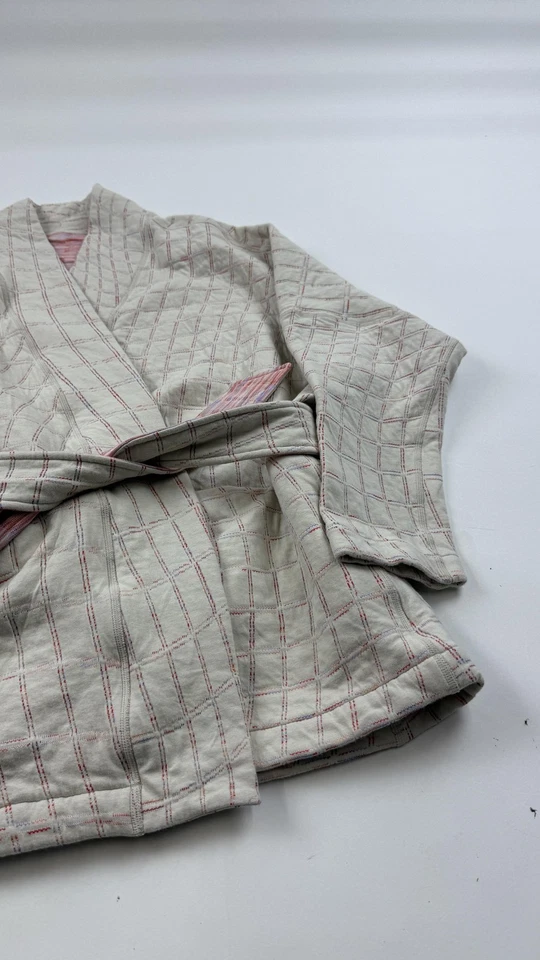 Nike Kimono Jacket Womens XL Cream Pink Reversible Quilted Wrap Belted Yoga - Image 3 of 4