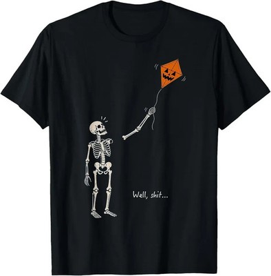 Well Skeleton Holding Kite Gothic Halloween T-Shirt