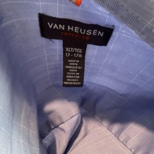 Van Heusen Traveller Men's Dress Shirt Blue Plaid Long Sleeve XLT/TGL 17-17