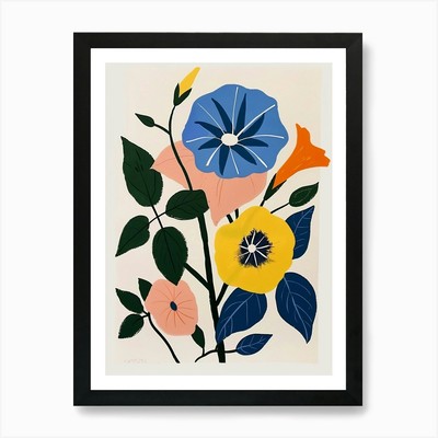 Gemalte Blumen Morning Glory 3 Kunst gerahmtes Wandbild Poster Leinwanddruck Bild
