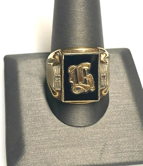 ANILLO SELLO HOMBRE ORO AMARILLO Y DIAMANTE LETRA GÓTICA ''E'' TALLA 12 Foto 2 de 4
