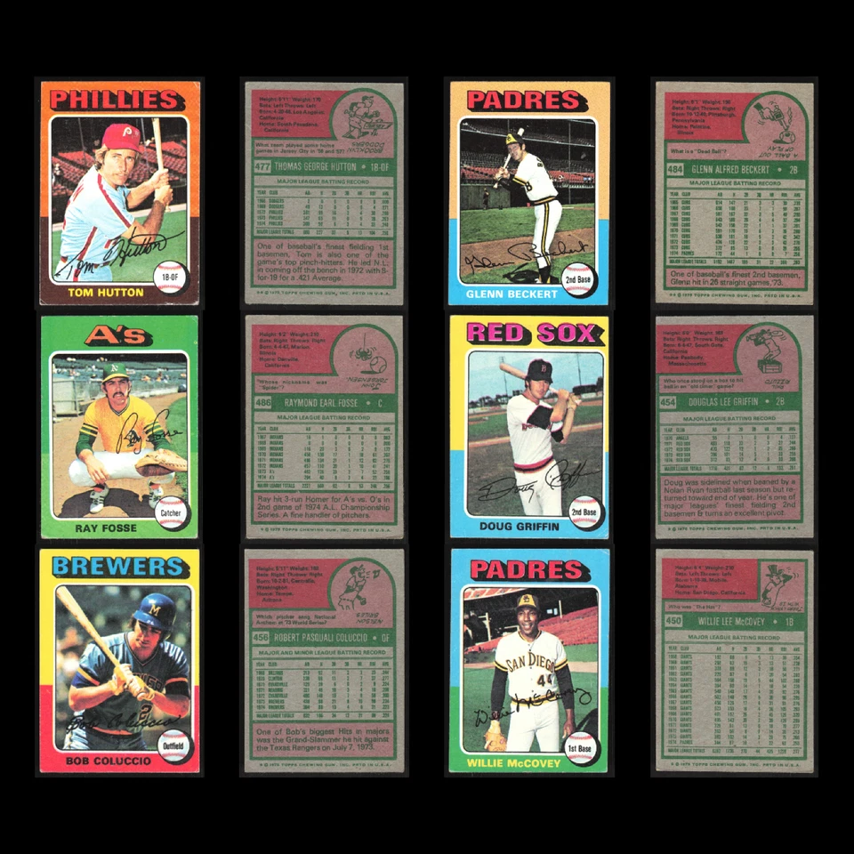 Lote de 50 tarjetas de béisbol vintage Topps 1975 en muy buen estado conjunto MLB colección de distribuidor a granel Foto 4 de 4