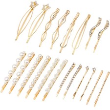 Elegant Hair Barrettes 20 Pieces Bridal Golden Metal Clips Rhinestone Pins Pearl