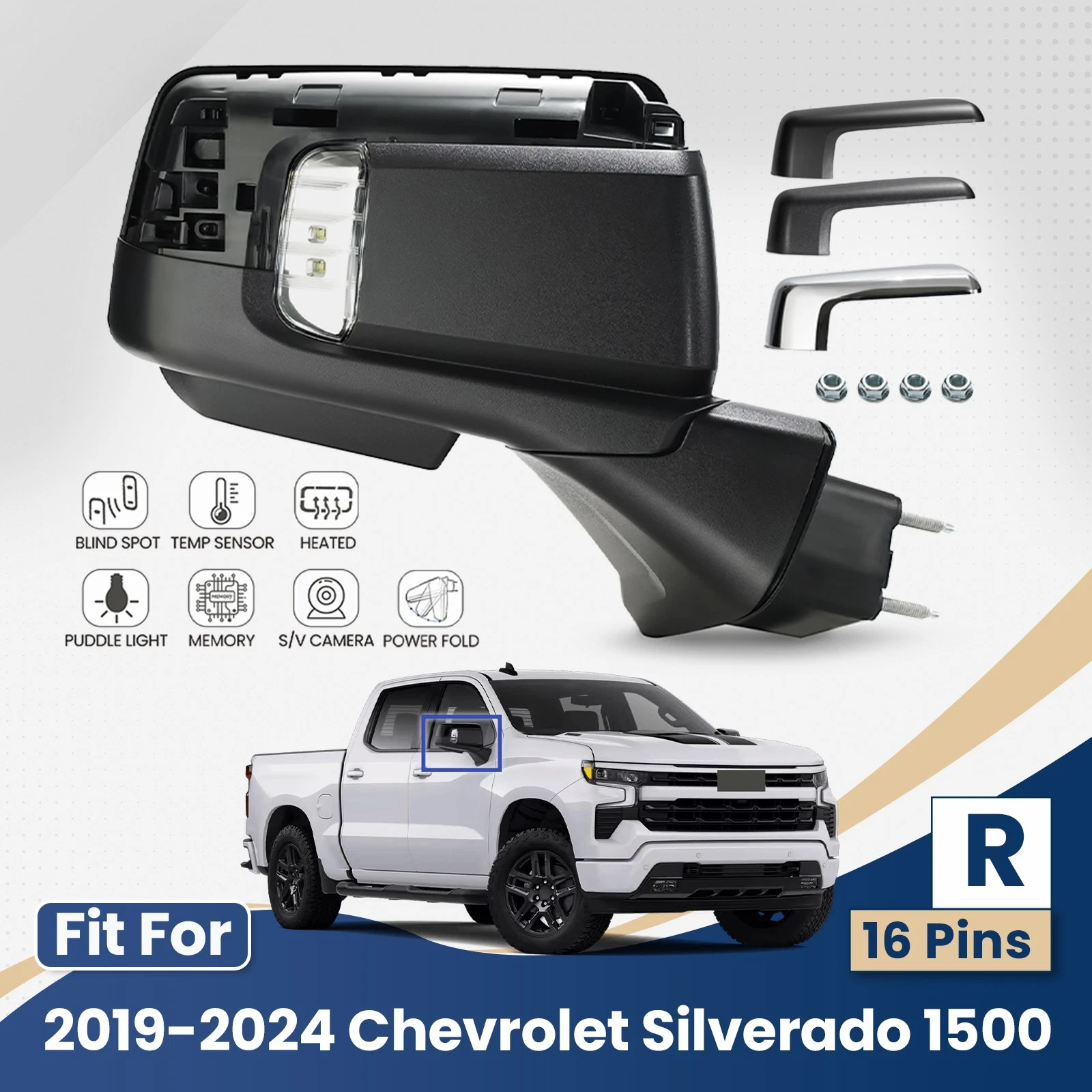 For 2019-2024 Chevy Silverado 1500 Side Mirror W/Camera W/BSD Heated 16Pin Right
Opens in a new wind