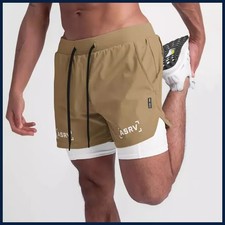 Mens 2-in-1 Quick Dry Double-Layer Gym Basketball Jogger Shorts Summer