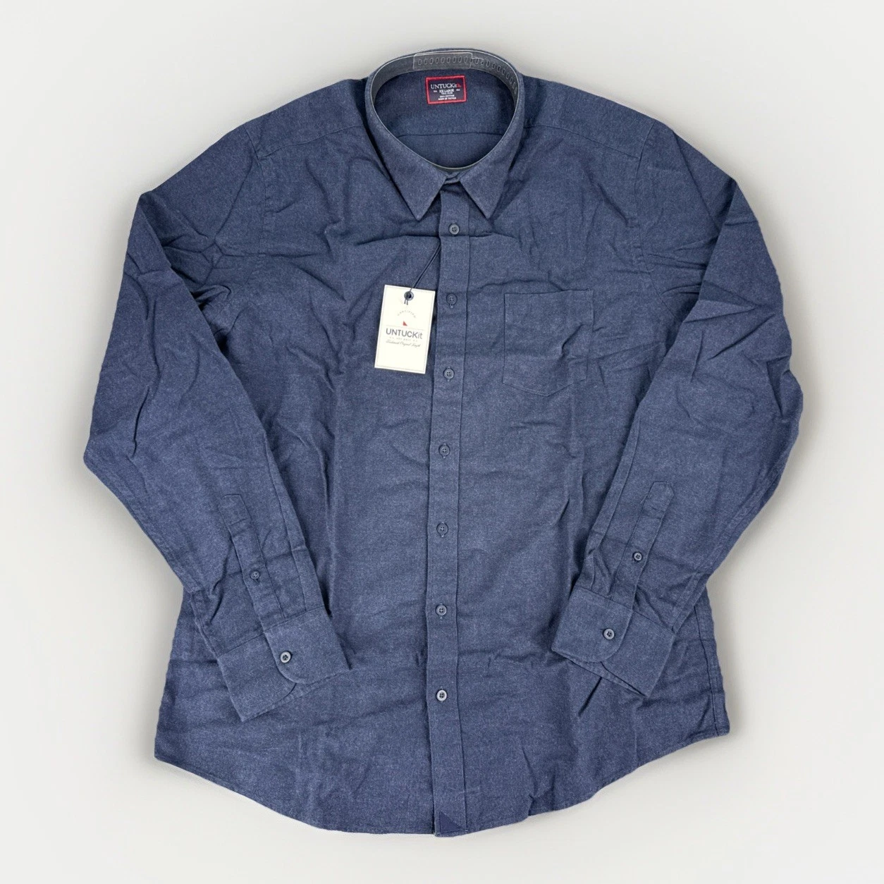 UNTUCKit Fulgini Men's Size 2XL Tall Slim Fit Flannel Button Up Shirt Navy NWT