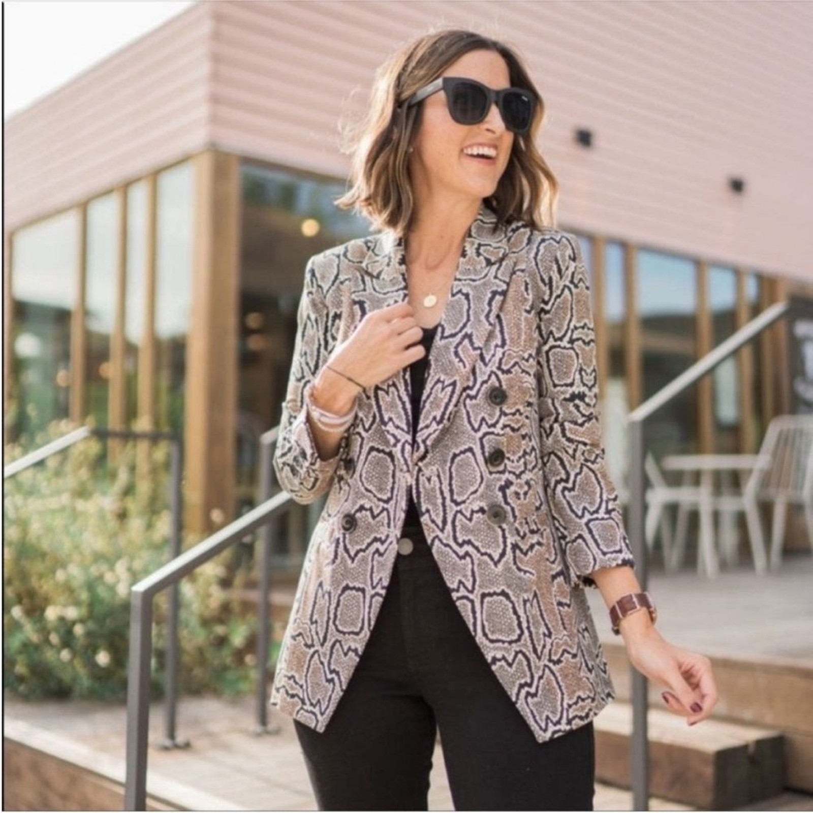 Cabi Python Snake Print Double Breasted Fitted Ja… - image 1