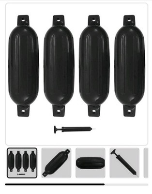 4 X  Bootsfender Fender Langfender 58 ,5 x 16,5 cm Schwarz Pumpe + Seile