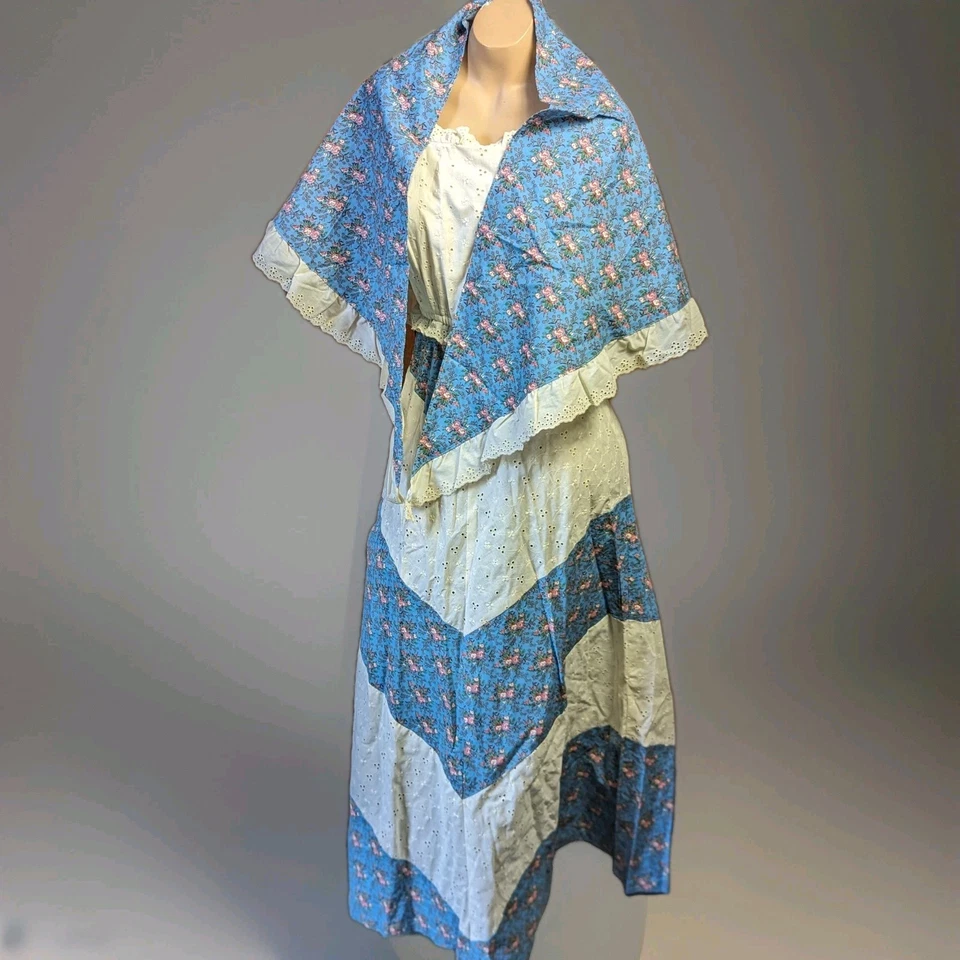 Vintage 1970s Blue Floral Romantic Cottagecore Sleeveless Maxi Prairie Dress - Image 2 of 4