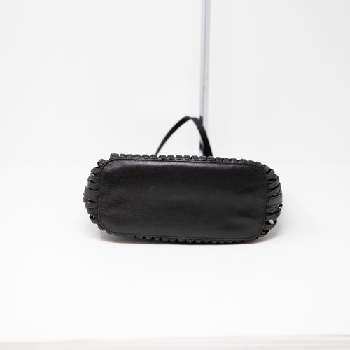 Jil Sander Genuine Leather Woven Knit Shoulder Purse Bag Tote Solid Black Medium - Picture 3 of 4