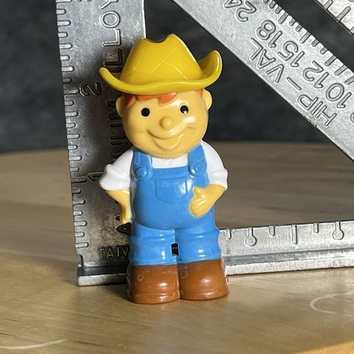 Vintage Cowboy Farmer Figurine Cake Topper Blue Overalls Yellow Hat Toy Kids - 第 2/7 張圖片