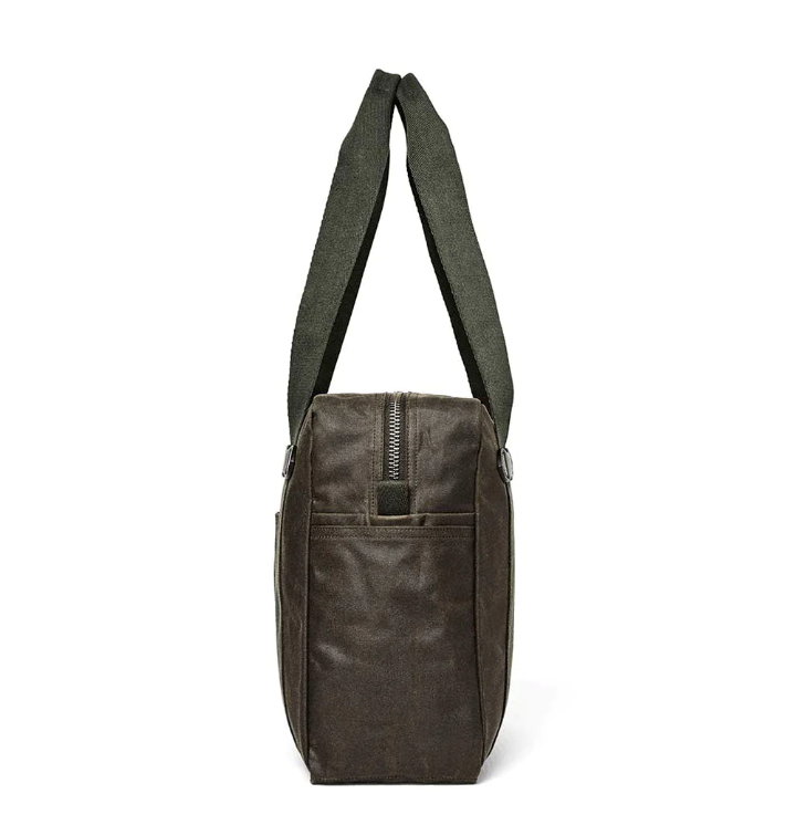 Filson Tin Cloth Tote Bag w Zipper Leather Otter Green Waxed