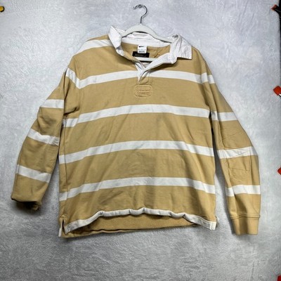 Nike Rugby Polo Shirt Men's Tan White Striped Long Sleeve Sports Classic - Large