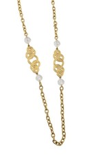 Matte Goldtone Chain Clear Bead Necklace Vintage Gold Tone 93941