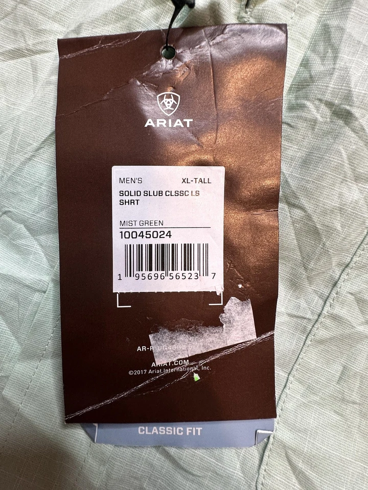 Ariat Shirt Mens XL Tall Mist Green Solid Slub Classic Fit Long Sleeve - Image 4 of 4