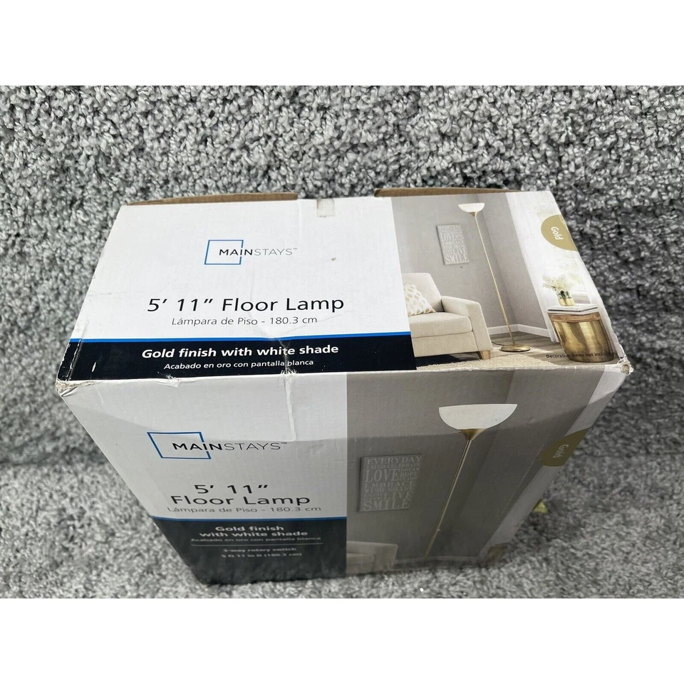 Lâmpada de assoalho Mainstays acabamento dourado 5' 11" interruptor rotativo de três vias decoração para casa nova - Imagem 3 de 4