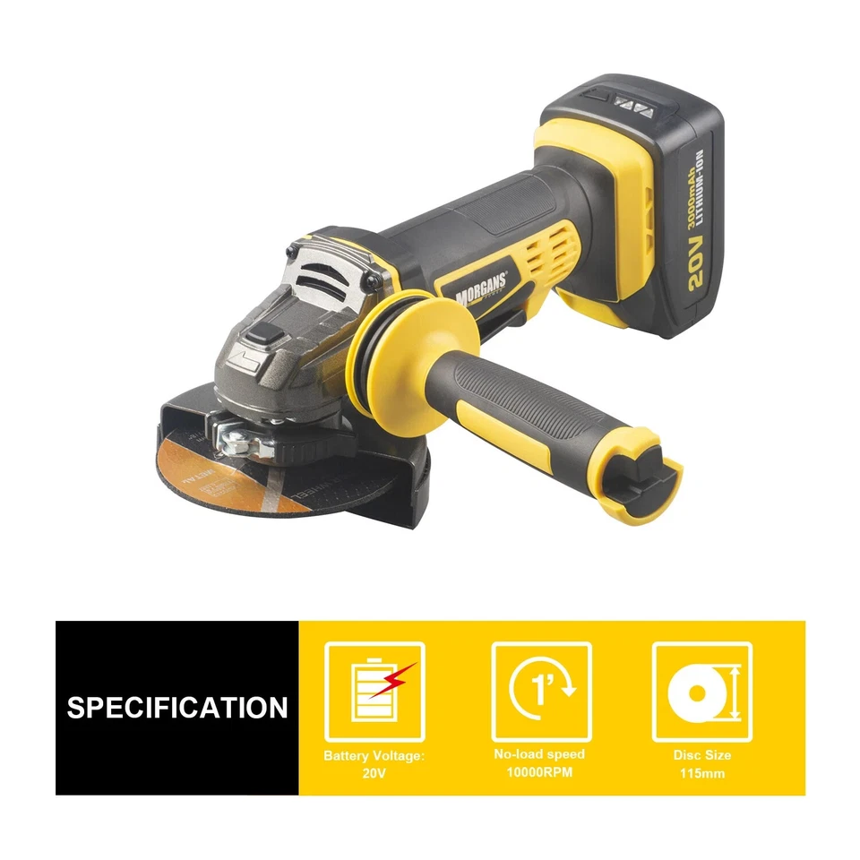 Cordless Angle Grinder Brushless 21V, 115mm with 1 Battery+Charger+Discs Kit - Image 2 of 4