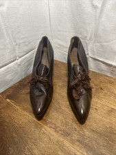 Vintage Antique Edwardian Victorian Brown Leather Shoes Pointy Toe Ribbon Tie