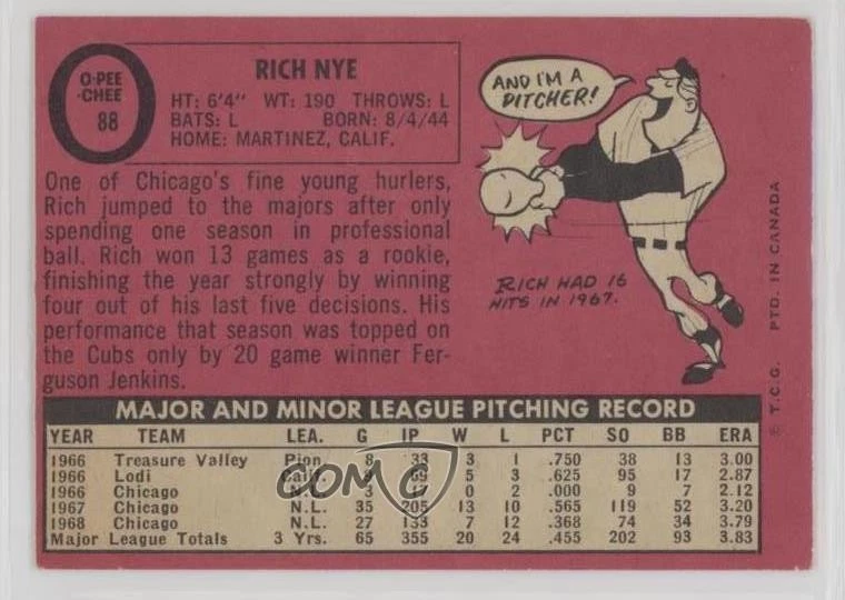 1969 O-Pee-Chee Rich Nye #88 - Image 2 of 2