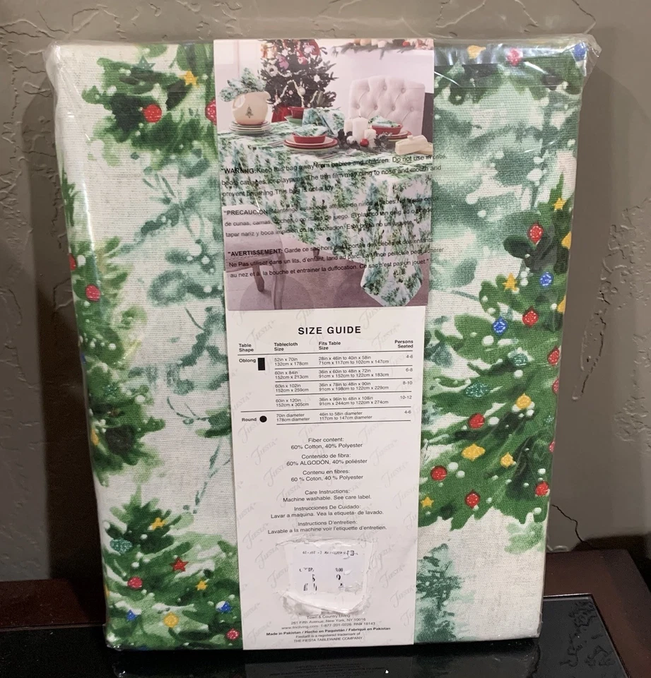 Fiesta Tablecloth Holiday Christmas Tree Tableware Green New Oblong 60” X 120” - Image 2 of 4