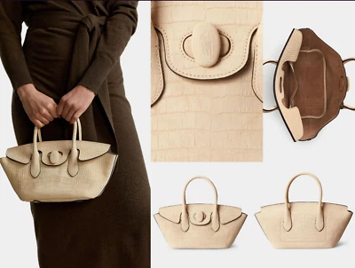 Polo Ralph Lauren Sac à Main Brossé Cuir Croco Imprimé Sac Bandoulière - Photo 1/4