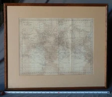 Rare Antique map Mercator Chart of the World Thomas Bowen ca. 1778 framed mat