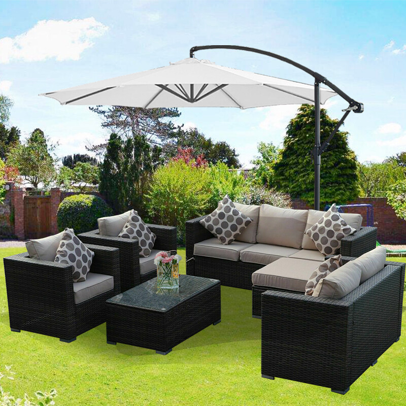 3M Patio Banana Parasol Cantilever Hanging Garden Beach Umbrella Canopy Cream