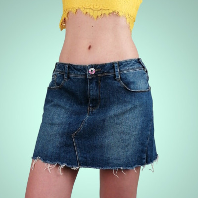 Vintage Y2K Denim low-waist mini-skirt distressed frayed hem