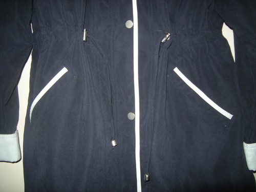 BNWT LADIES DEBENHAMS CLASSICS NAVY + PALE BLUE LINED + HOOD 3/4 JACKET COAT 14 - Picture 3 of 4