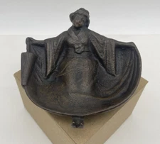 ANTIQUE ASHTRAY ART NOUVEAU Naughty LADY BRONZE TRINKET HOLDER 5” X 5” Heavy