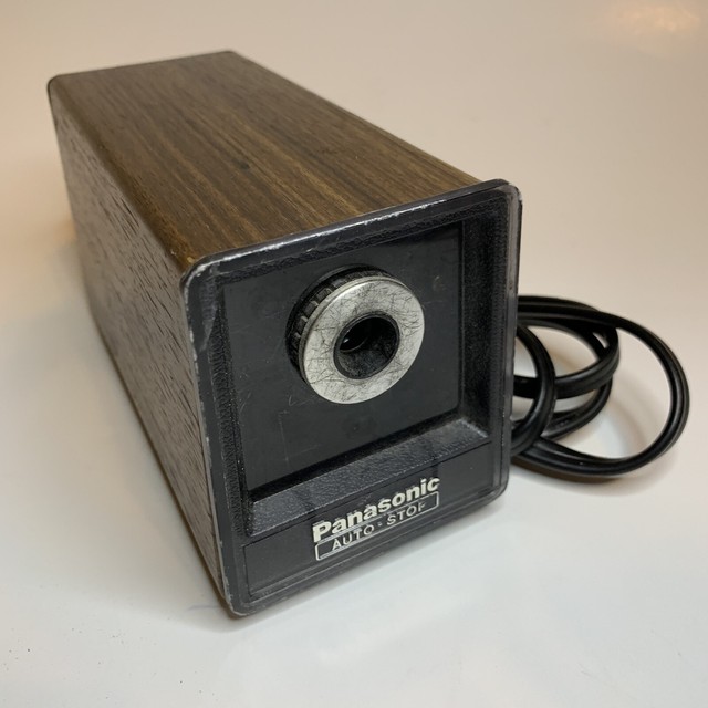 Vintage Pencil Sharpener Panasonic KP77 Auto Stop Electric Wood Grain
