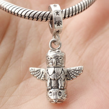 925 Sterling Silver Native American Indian Totem Pole Pendant Charm Eagle Hawk