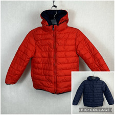 Gymboree Reversible Puffer Jacket Coat Red Blue Sz Medium 7-8 Hood Zip Front