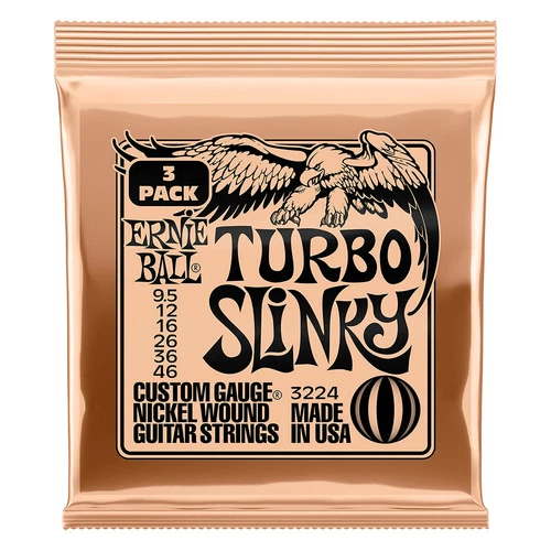 Ernie Ball 3224 Turbo Slinky Nickel Wound Electric Guitar Strings 3-Pack, 9.5-46