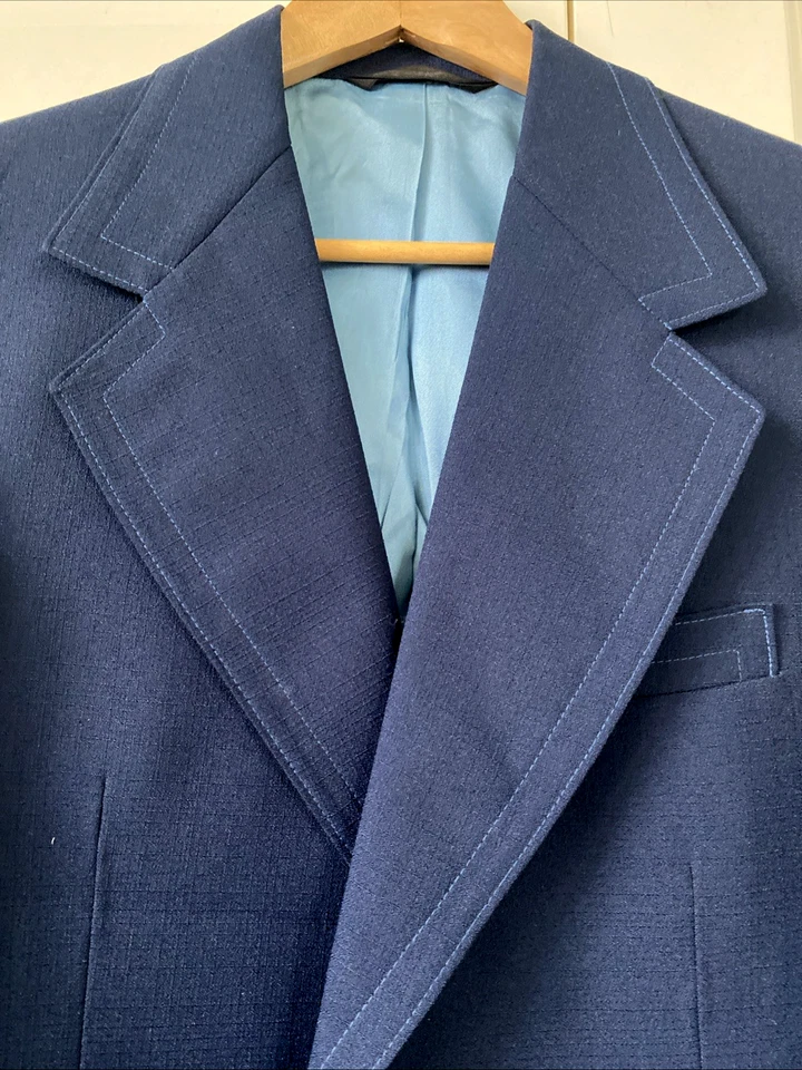 Blazer retrô vintage azul Rockabilly anos 60 anos 70 lapela larga feita nos EUA jaqueta - Imagem 4 de 4