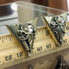 Vintage Kwiat pejotlu Liść Męski Unikalny kołnierz Końcówki w srebrze argentyńskim 935