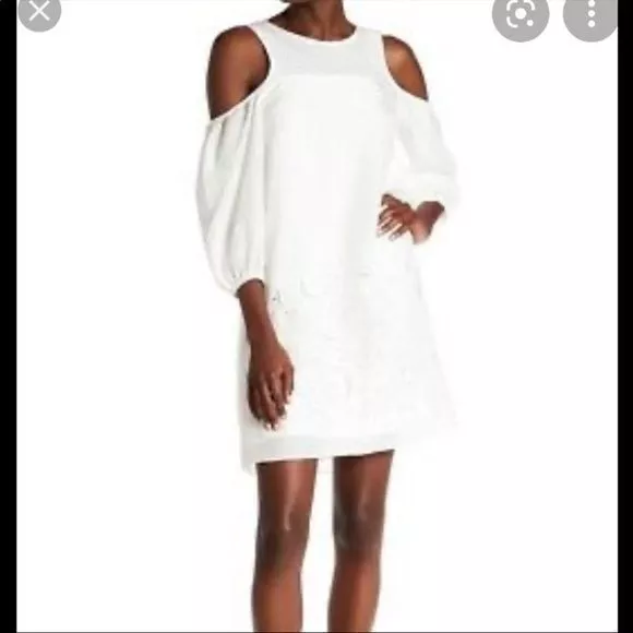 open-shoulder embroidered dress