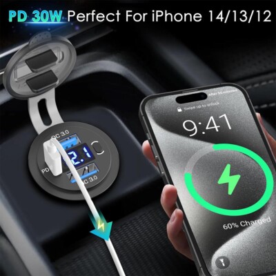 12V RV USB C PD Q3.0 Caricabatteria per auto Presa di