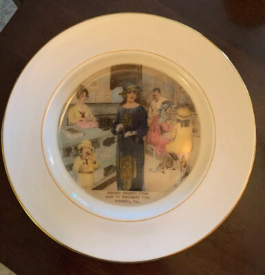 VINTAGE CERAMIC PLATE W/ Gold Leafing Chocolate Town HERSHEY FOODS 1978 Palmyra